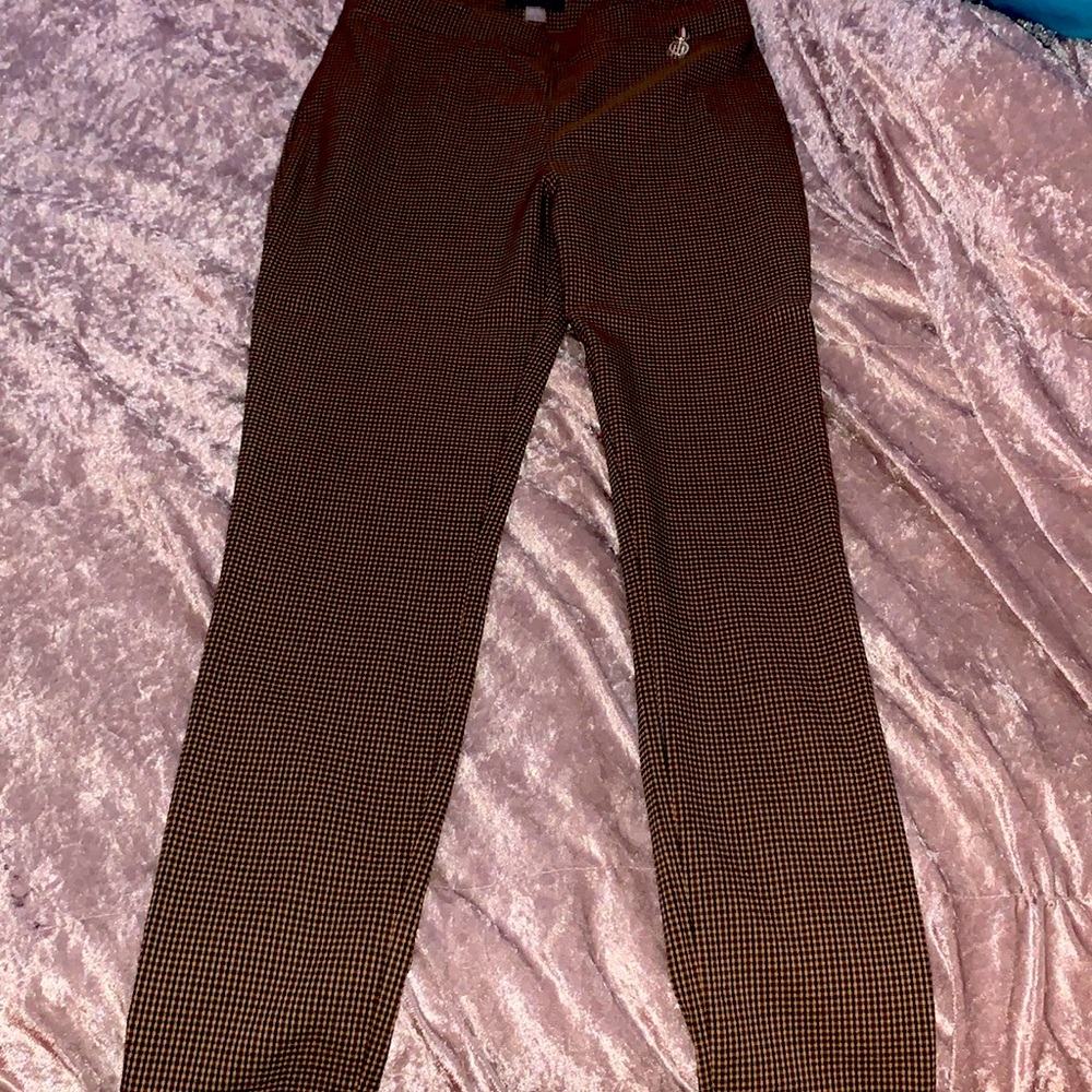 Tommy Hilfiger formal brown plaid pants with chain logo